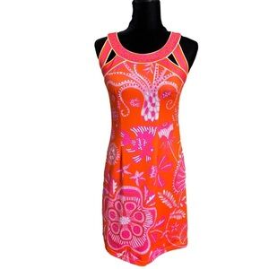 Gretchen Scott Womens Isosceles Sea of Love Cut Out Mini Dress Pink Orange XS